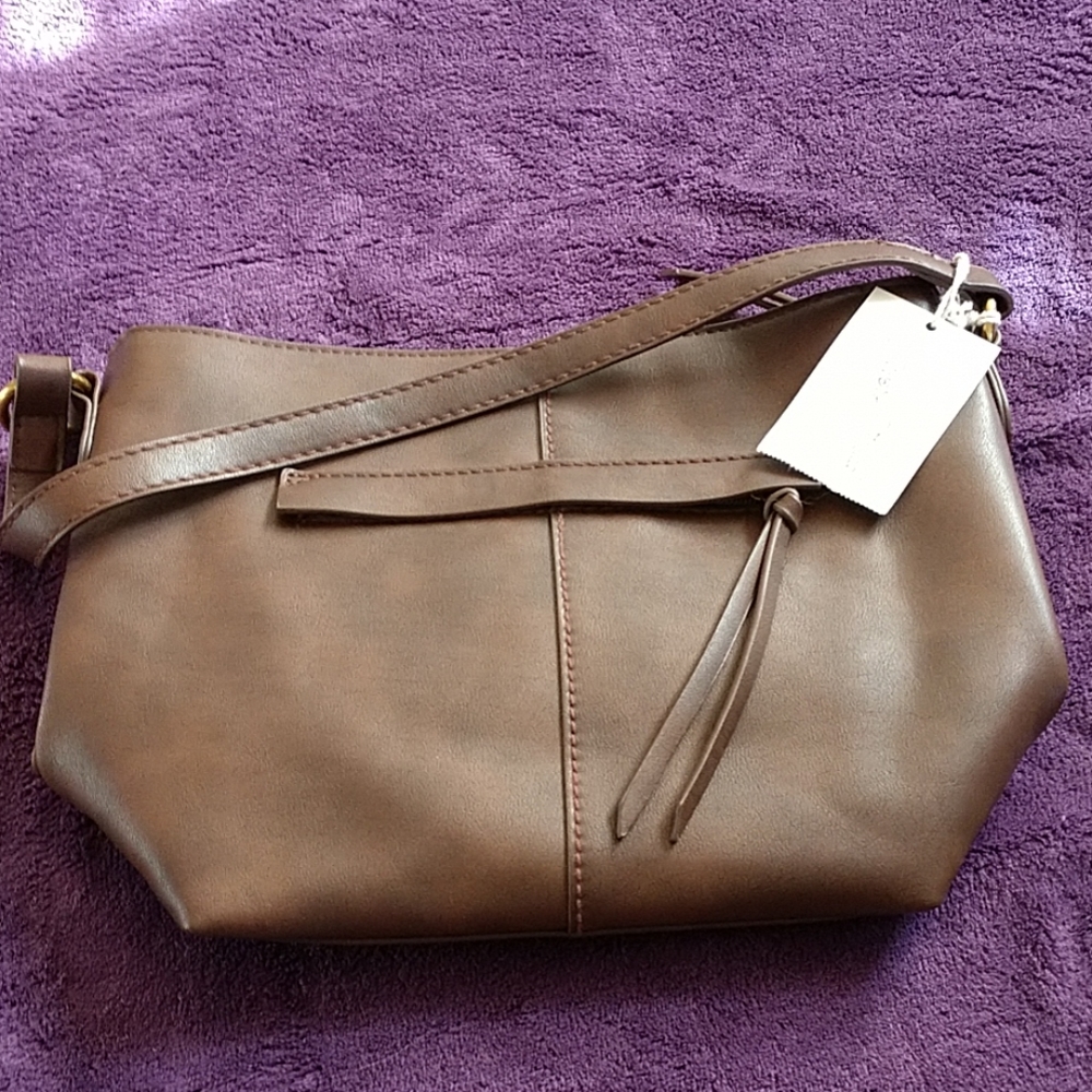 Brown faux leather shoulder bag